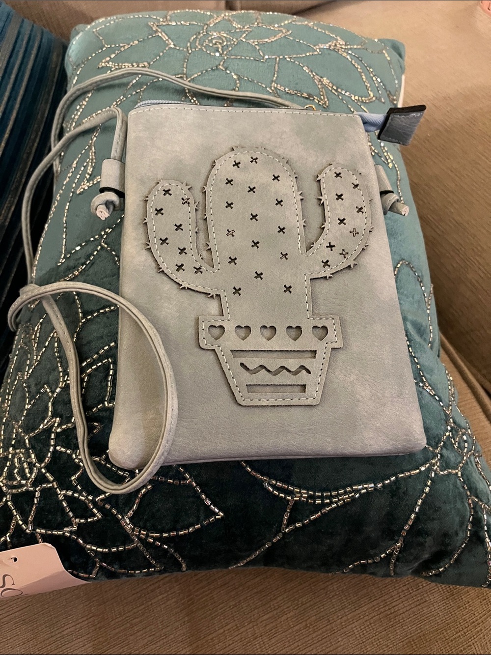 Casual faux leather Cactus Crossbody Bag in Light blue Brand New